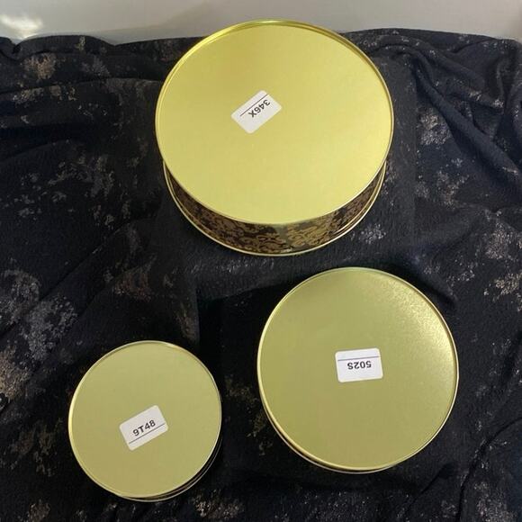 Nesting Tin Set of 3 maroon gold Paisley Filigree Art Deco Storage Organization - Picture 4 of 10